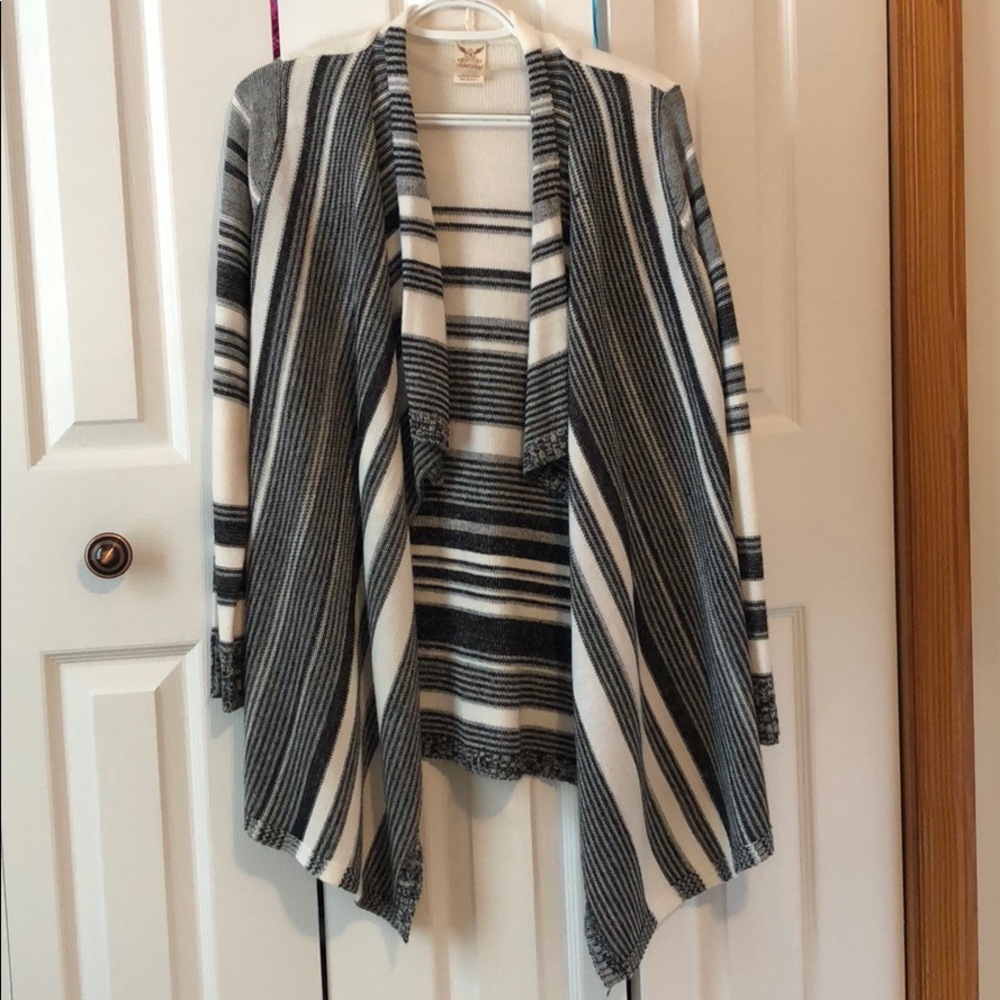 Black, gray and white striped cardigan